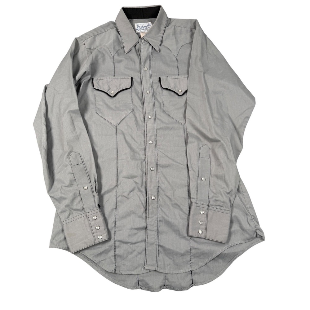 Rockmount Ranch Wear Western Shirt Mens 16 M Gray Pearl Snap Custom Fitted USA